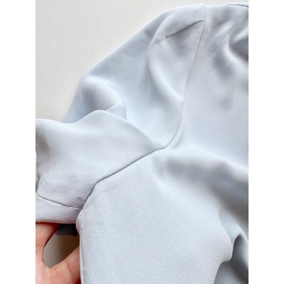 Aritzia BABATON Randy Light Blue Matte Satin Cropped V-Neck Blouse Top, Size M - Picture 7 of 10